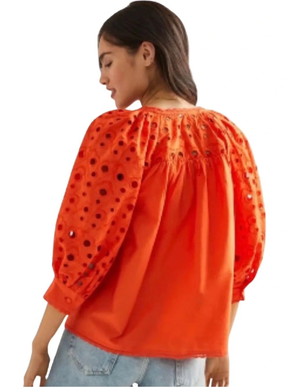 Anthropologie Orange Eyelet Peasant Blouse Size 1X Boho Cotton - Picture 4 of 10